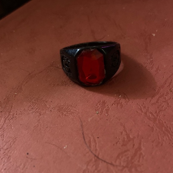 Other - Men's Black Signet Ring with Red Gemstone